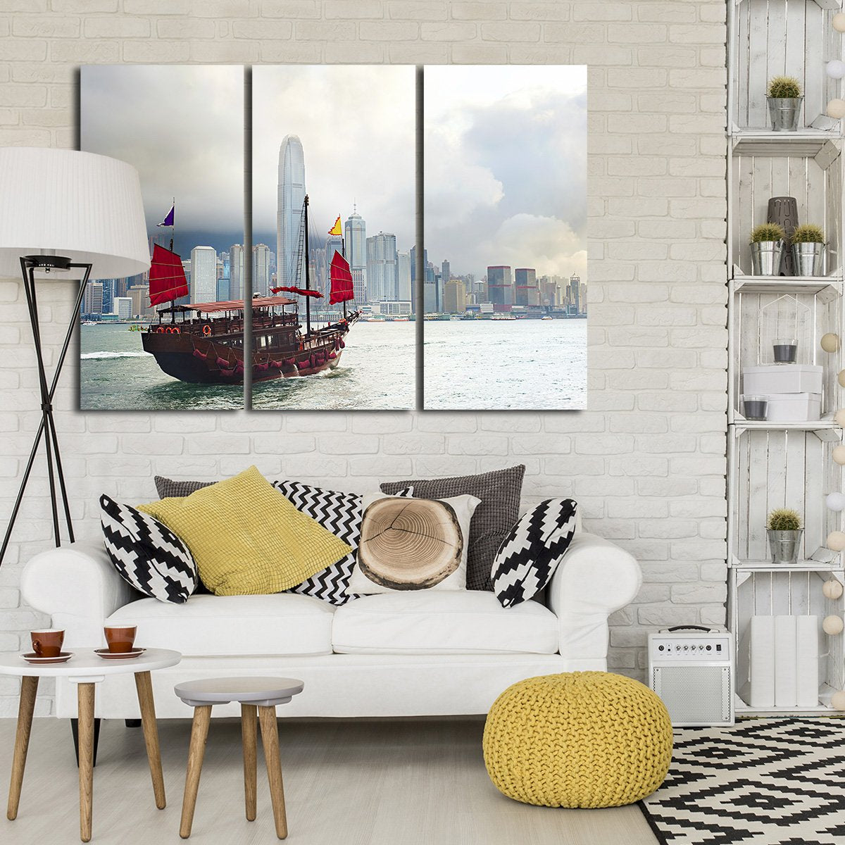 Boat in Hong Kong Multi Panel Canvas Wall Art