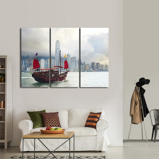 Boat in Hong Kong Multi Panel Canvas Wall Art