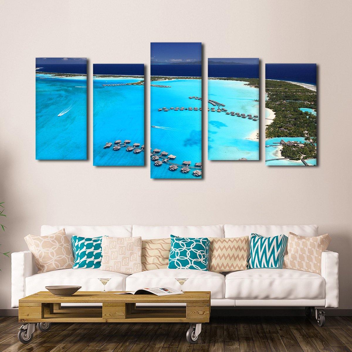 Bora Bora Aerial View Multi Panel Canvas Wall Art