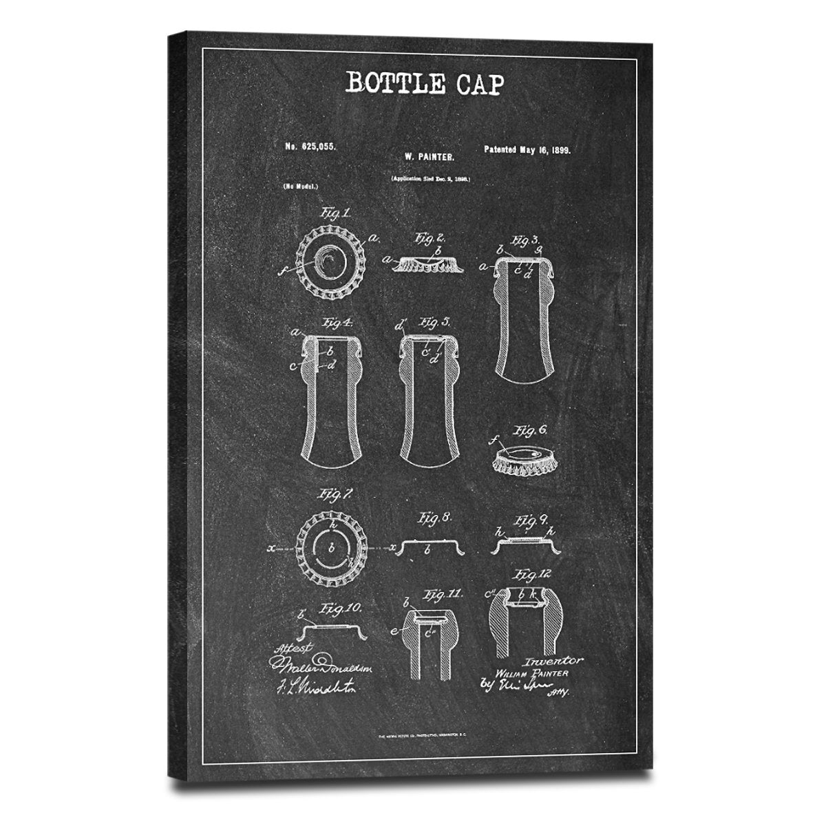 Bottle Cap Patent BW Canvas Wall Art