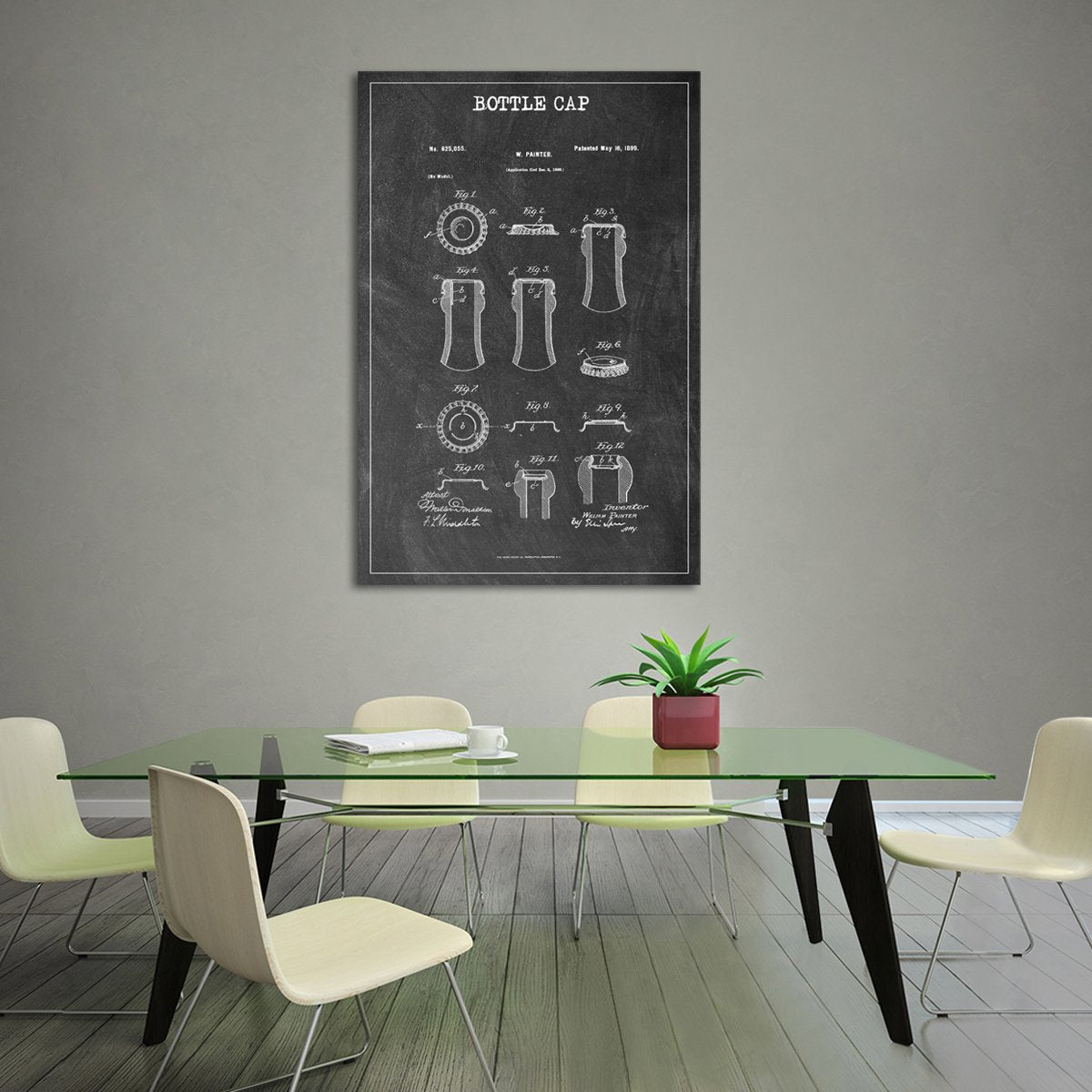 Bottle Cap Patent BW Canvas Wall Art