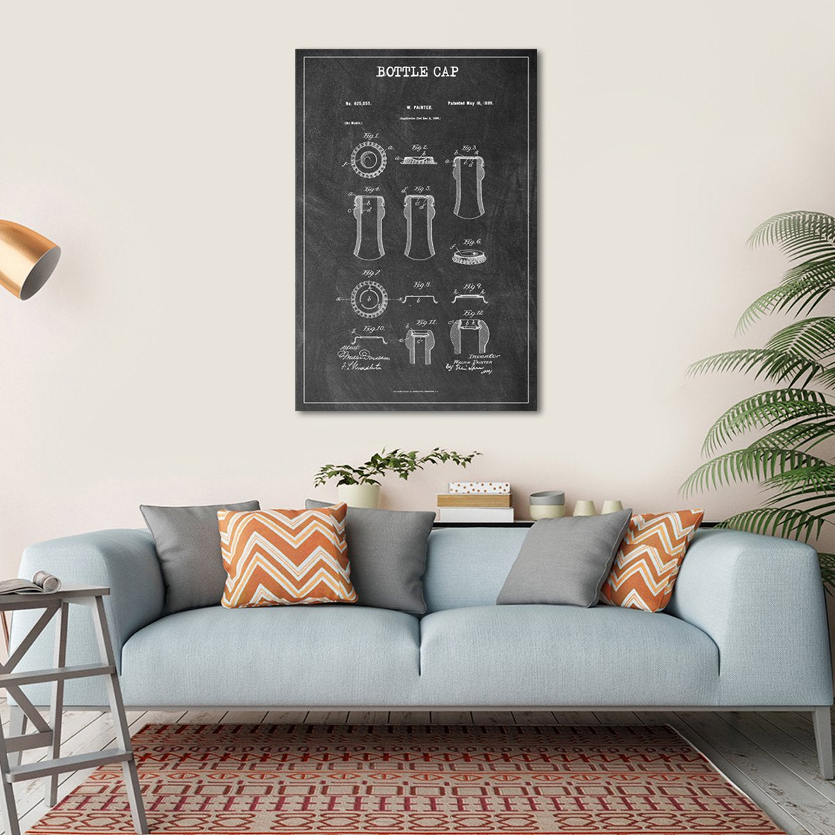 Bottle Cap Patent BW Canvas Wall Art