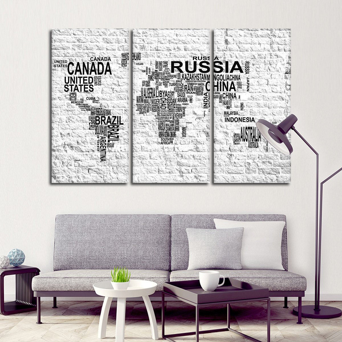 Brick Typography Map Multi Panel Canvas Wall Art