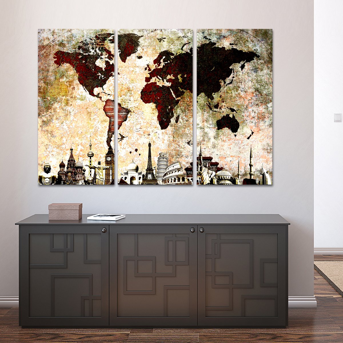 Brick World Map Masterpiece Multi Panel Canvas Wall Art