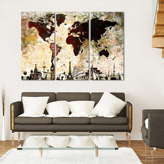 Brick World Map Masterpiece Multi Panel Canvas Wall Art