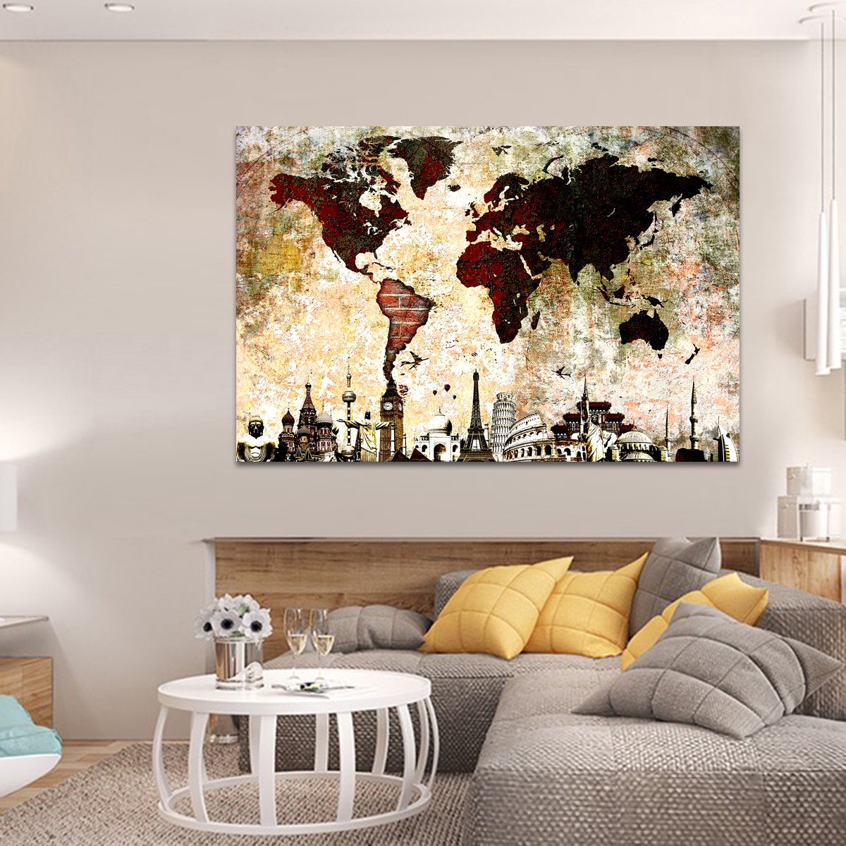 Brick World Map Masterpiece Multi Panel Canvas Wall Art