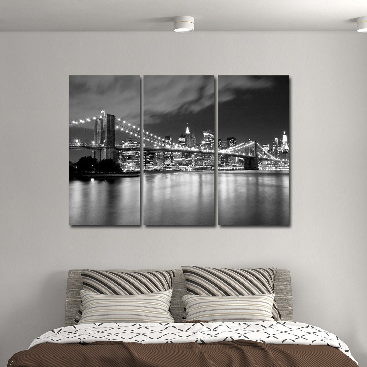 Brooklyn Bridge at Night Multi Panel Canvas Wall Art