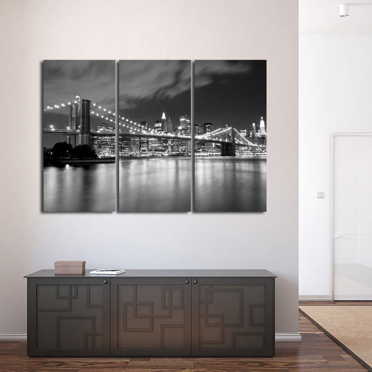 Brooklyn Bridge at Night Multi Panel Canvas Wall Art