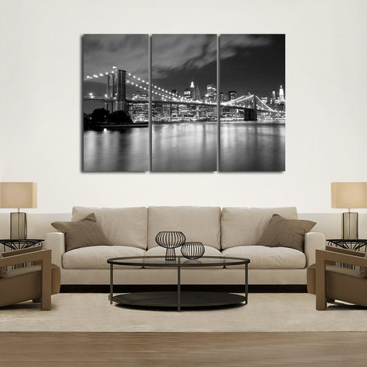 Brooklyn Bridge at Night Multi Panel Canvas Wall Art