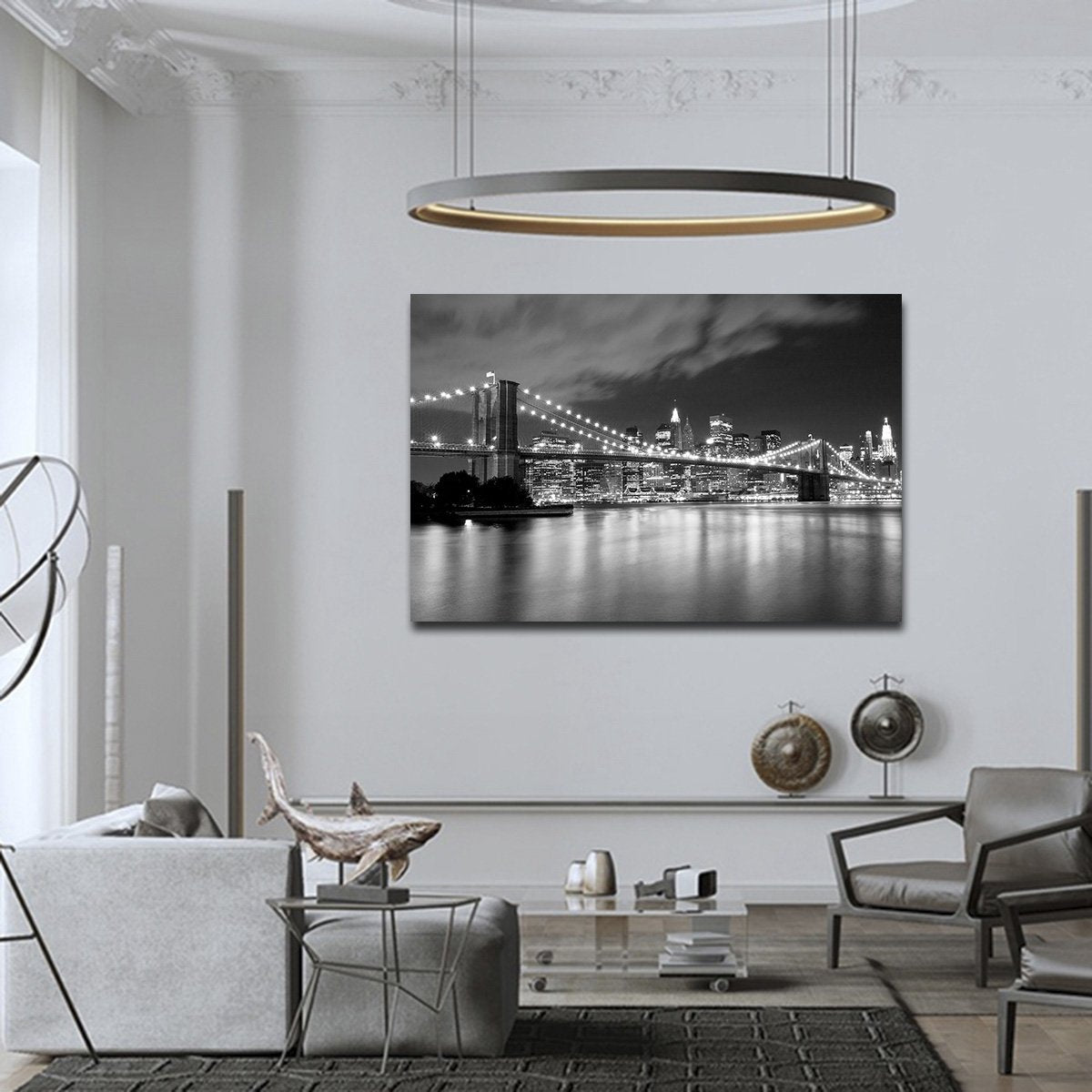 Brooklyn Bridge at Night Multi Panel Canvas Wall Art