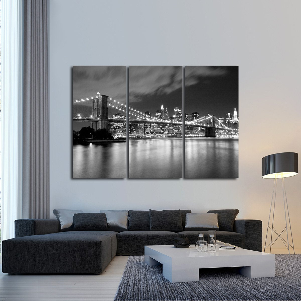 Brooklyn Bridge at Night Multi Panel Canvas Wall Art