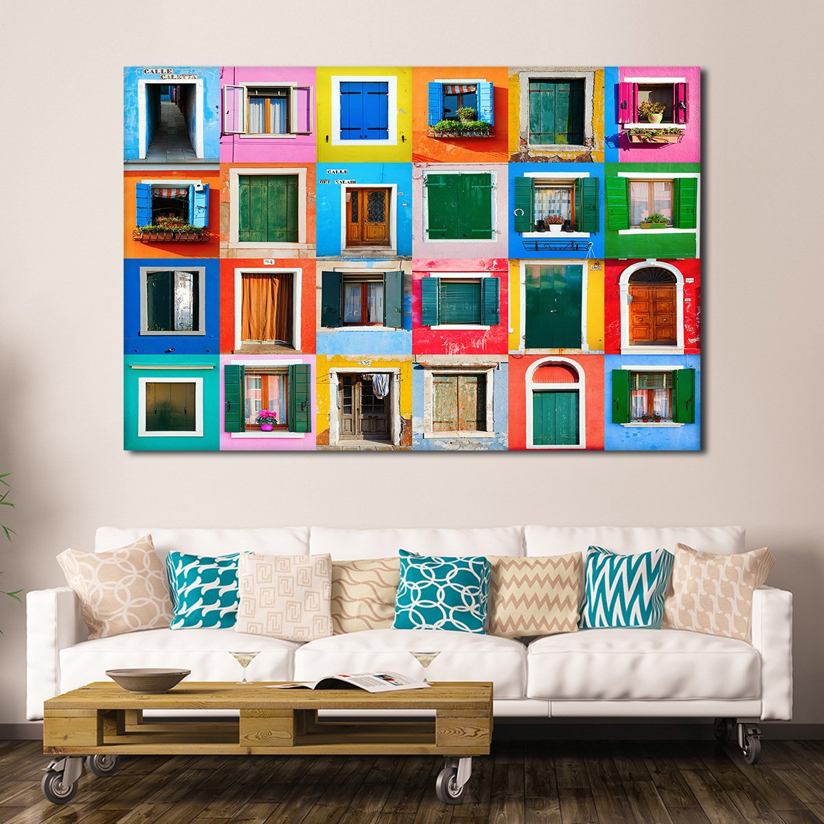 Burano Windows Multi Panel Canvas Wall Art