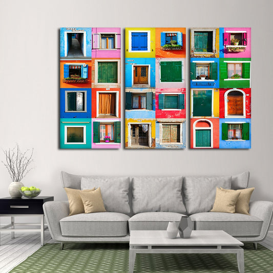 Burano Windows Multi Panel Canvas Wall Art