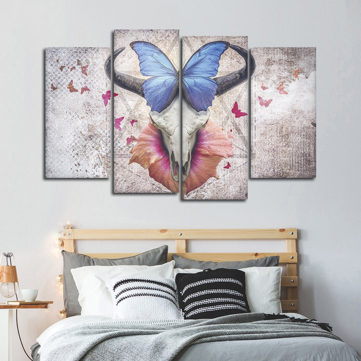 Butterfly Bull Skull Multi Panel Canvas Wall Art