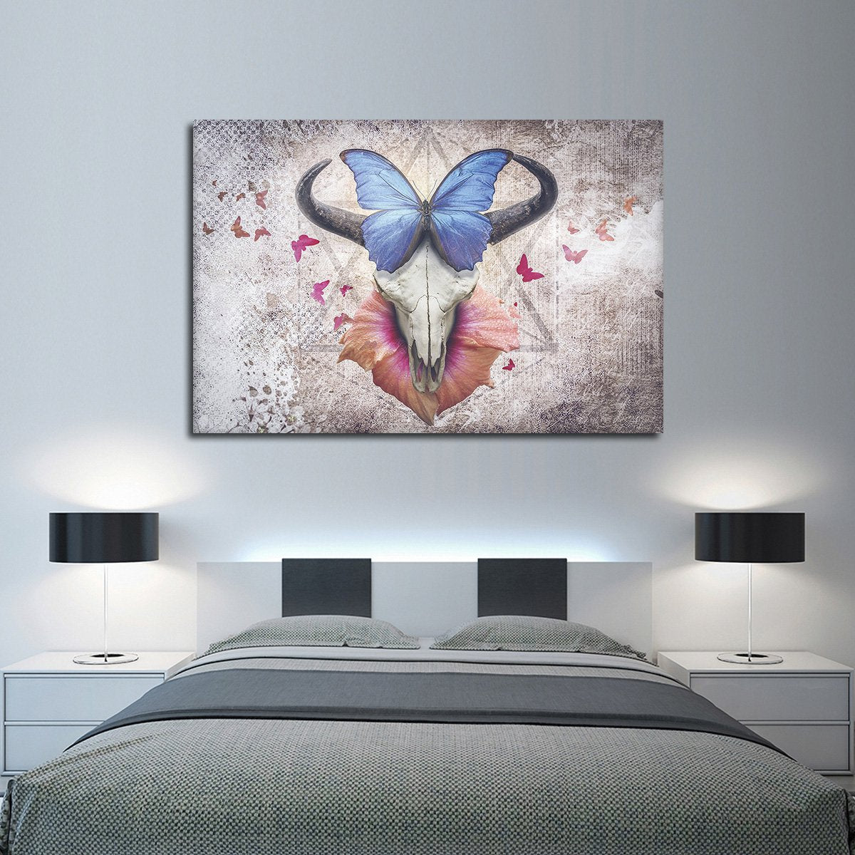Butterfly Bull Skull Multi Panel Canvas Wall Art