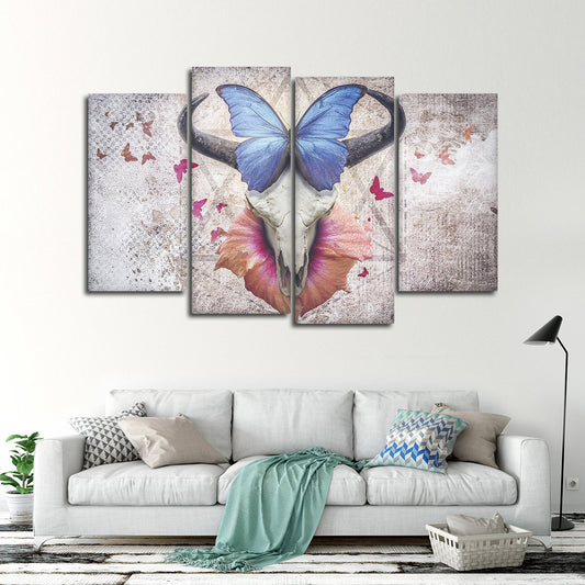 Butterfly Bull Skull Multi Panel Canvas Wall Art