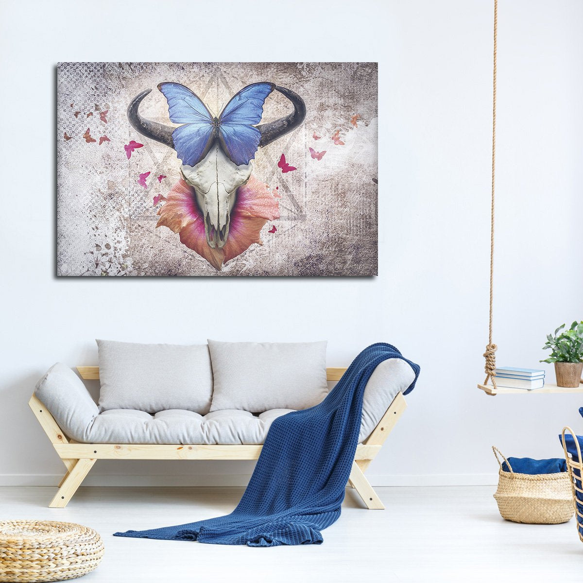 Butterfly Bull Skull Multi Panel Canvas Wall Art