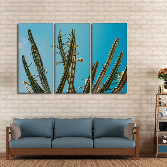 Cacti Against Blue Sky Multi Panel Canvas Wall Art