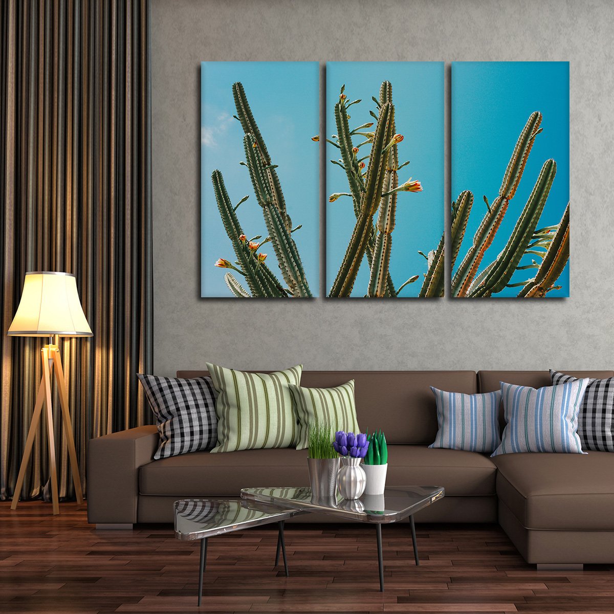 Cacti Against Blue Sky Multi Panel Canvas Wall Art