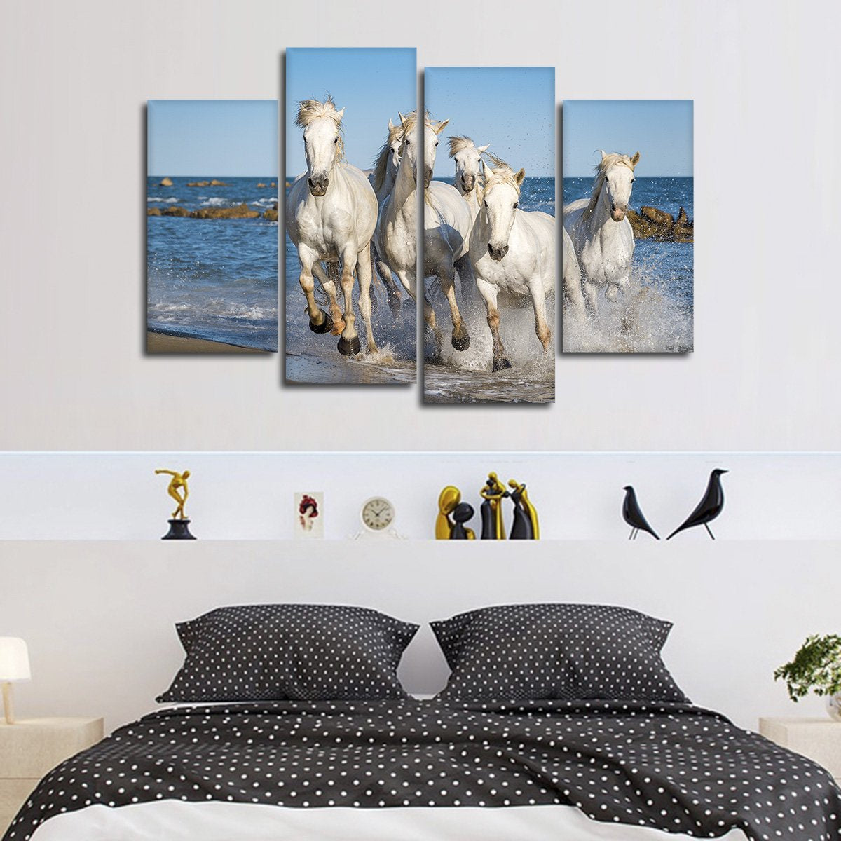 Camargue Horses at the Beach Multi Panel Canvas Wall Art