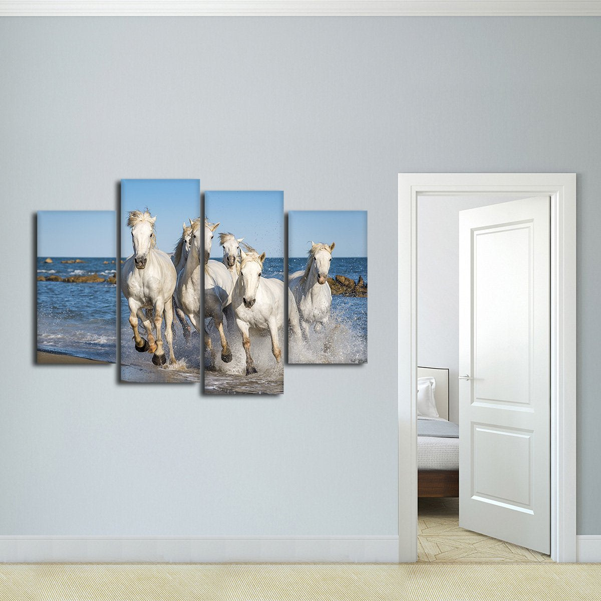 Camargue Horses at the Beach Multi Panel Canvas Wall Art