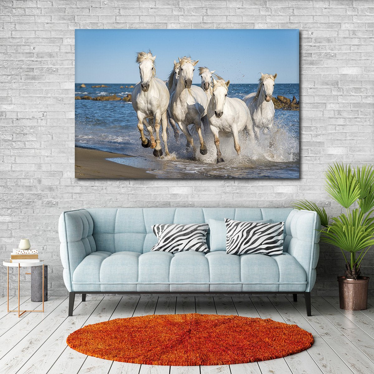 Camargue Horses at the Beach Multi Panel Canvas Wall Art