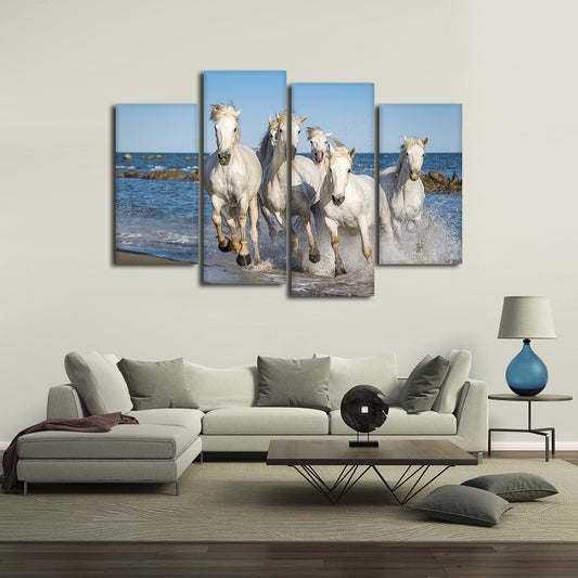 Camargue Horses at the Beach Multi Panel Canvas Wall Art