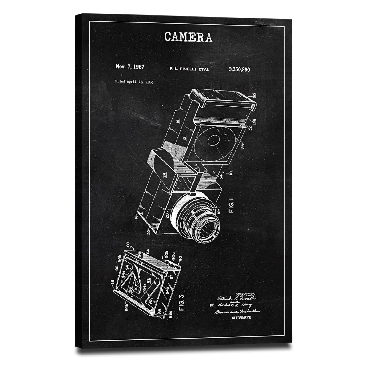 Camera Patent BW Canvas Wall Art