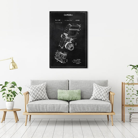 Camera Patent BW Canvas Wall Art