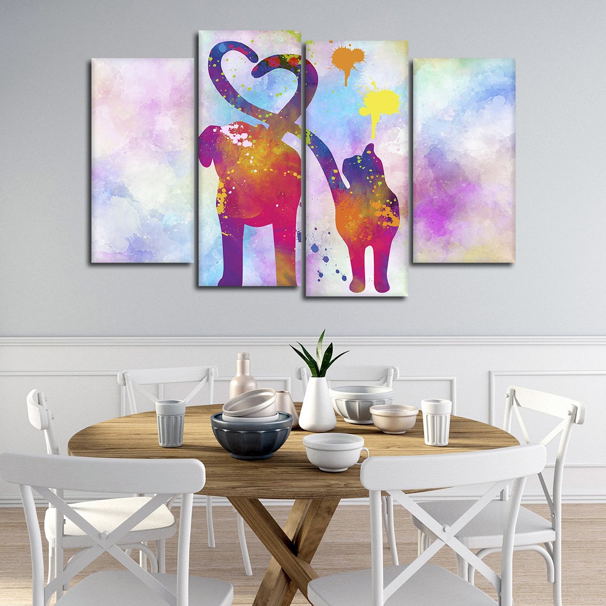 Cat And Dog Love Multi Panel Canvas Wall Art