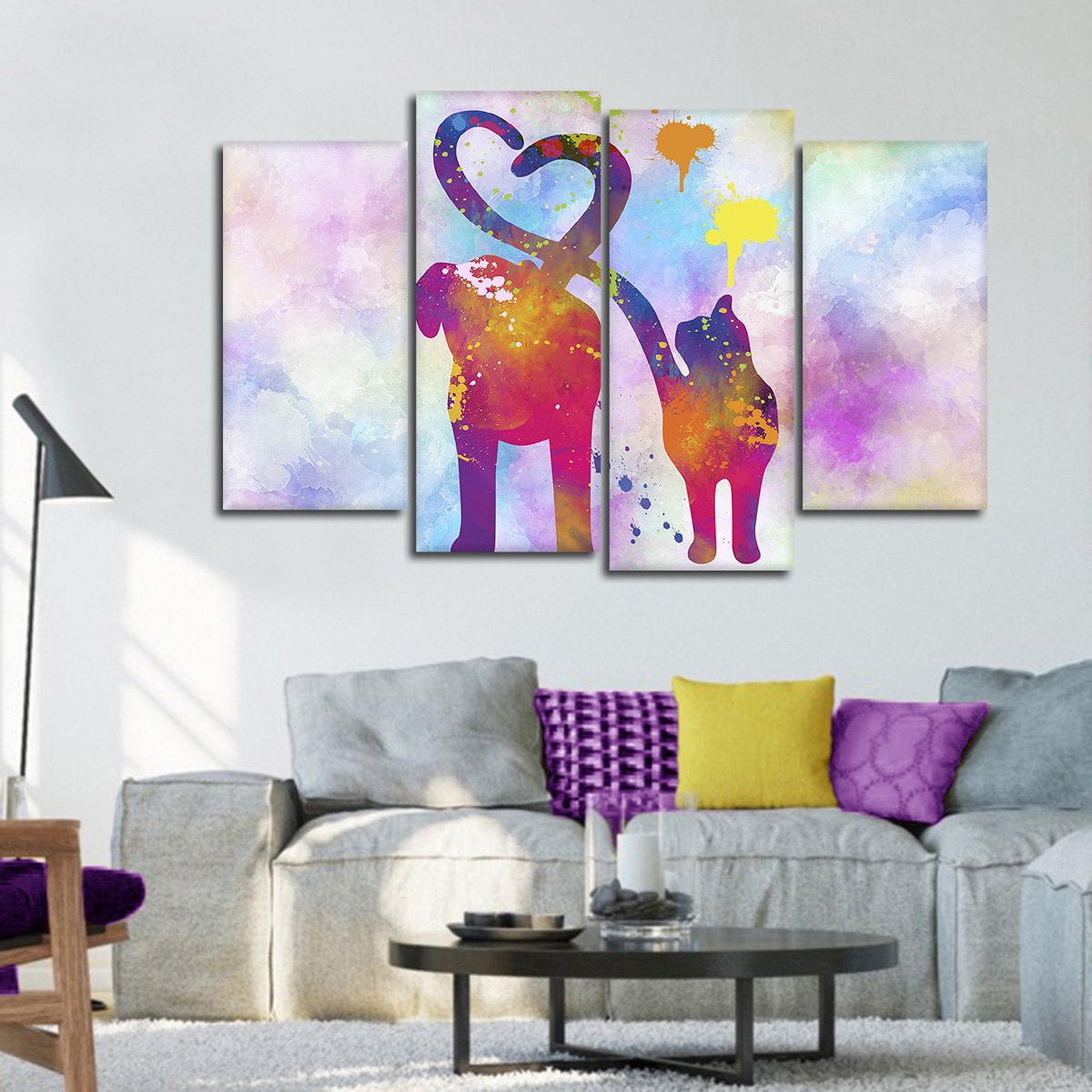 Cat And Dog Love Multi Panel Canvas Wall Art