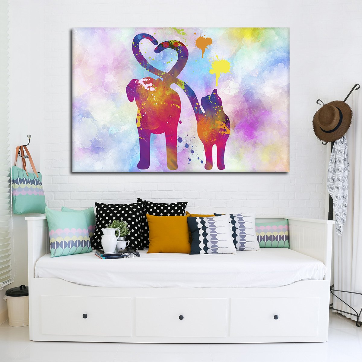 Cat And Dog Love Multi Panel Canvas Wall Art