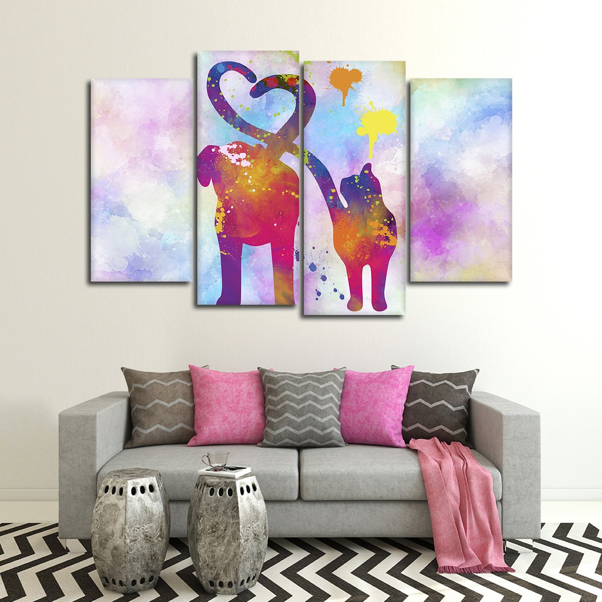 Cat And Dog Love Multi Panel Canvas Wall Art