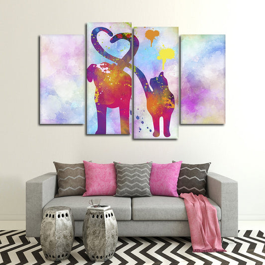Cat And Dog Love Multi Panel Canvas Wall Art