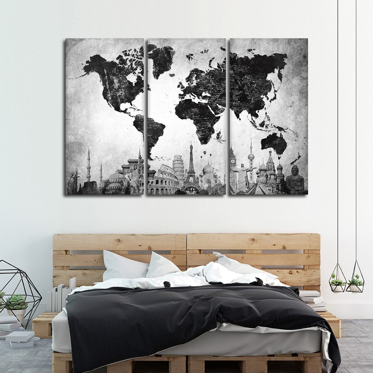 Charcoal World Map Masterpiece Multi Panel Canvas Wall Art