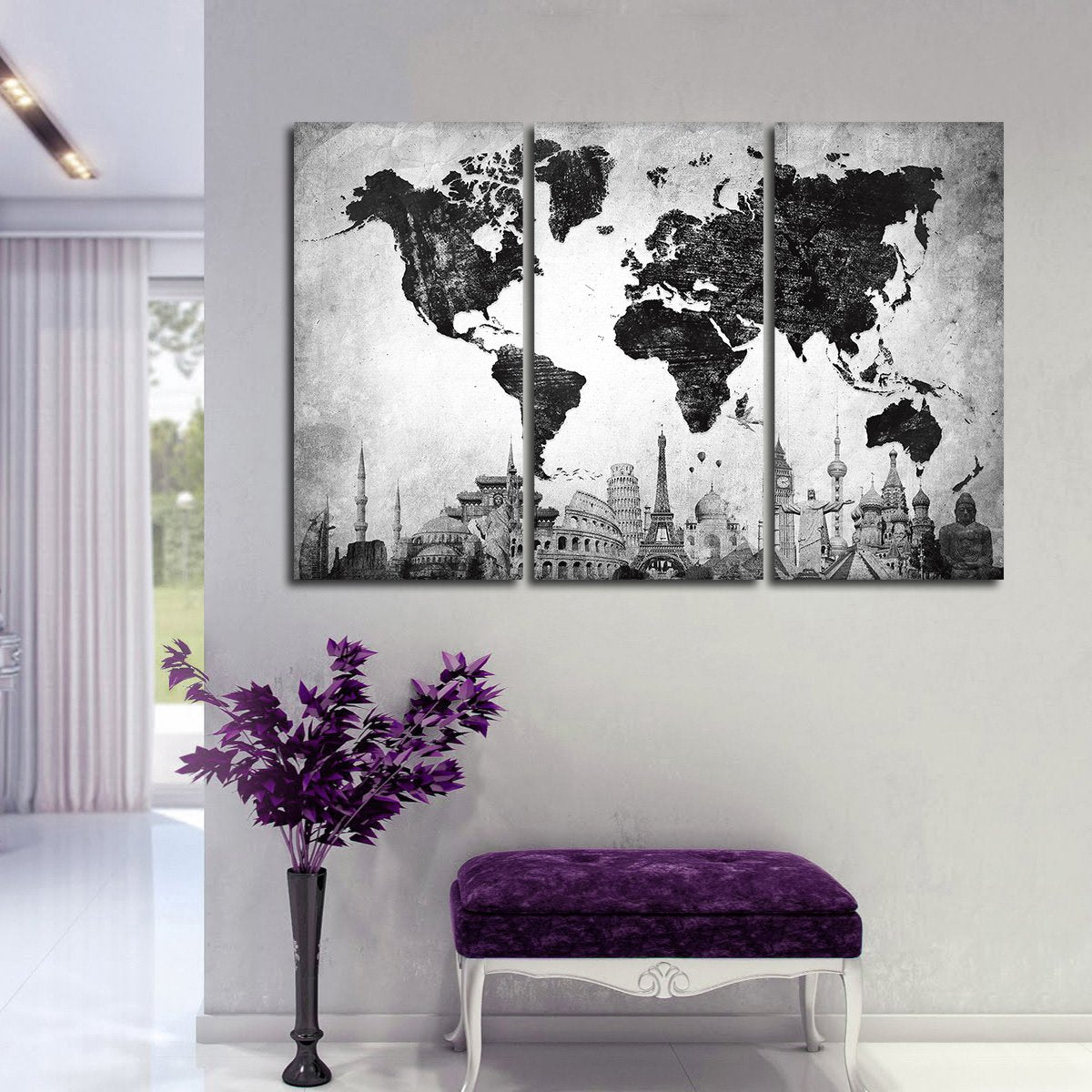 Charcoal World Map Masterpiece Multi Panel Canvas Wall Art