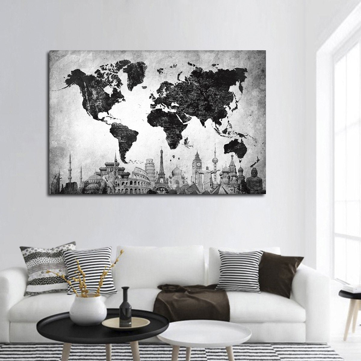 Charcoal World Map Masterpiece Multi Panel Canvas Wall Art