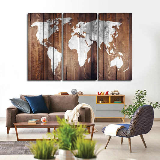 Chestnut World Map Multi Panel Canvas Wall Art