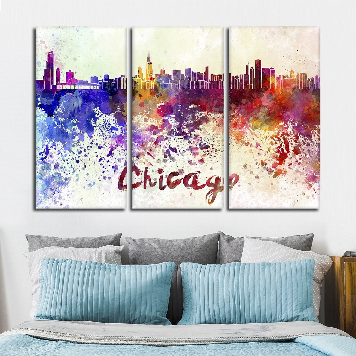 Chicago Watercolor Skyline Multi Panel Canvas Wall Art