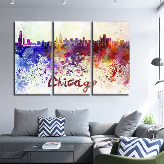 Chicago Watercolor Skyline Multi Panel Canvas Wall Art