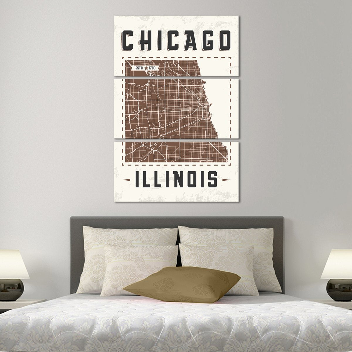 Chicago Map Multi Panel Canvas Wall Art