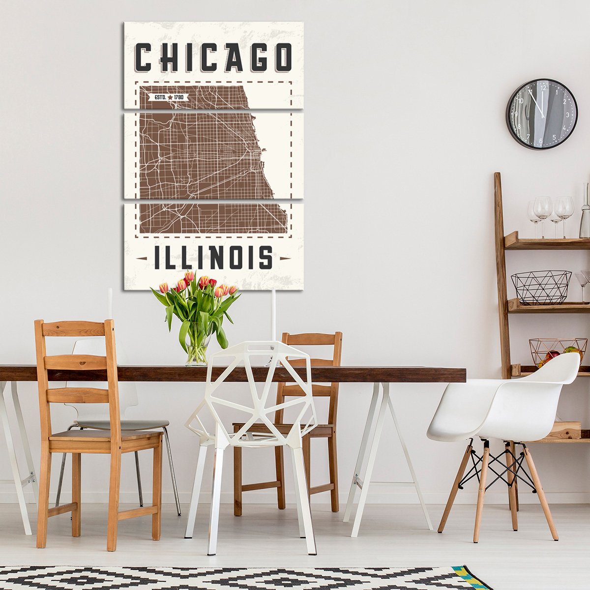 Chicago Map Multi Panel Canvas Wall Art