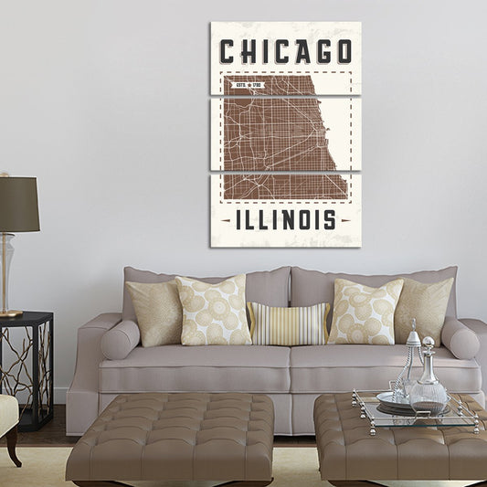 Chicago Map Multi Panel Canvas Wall Art