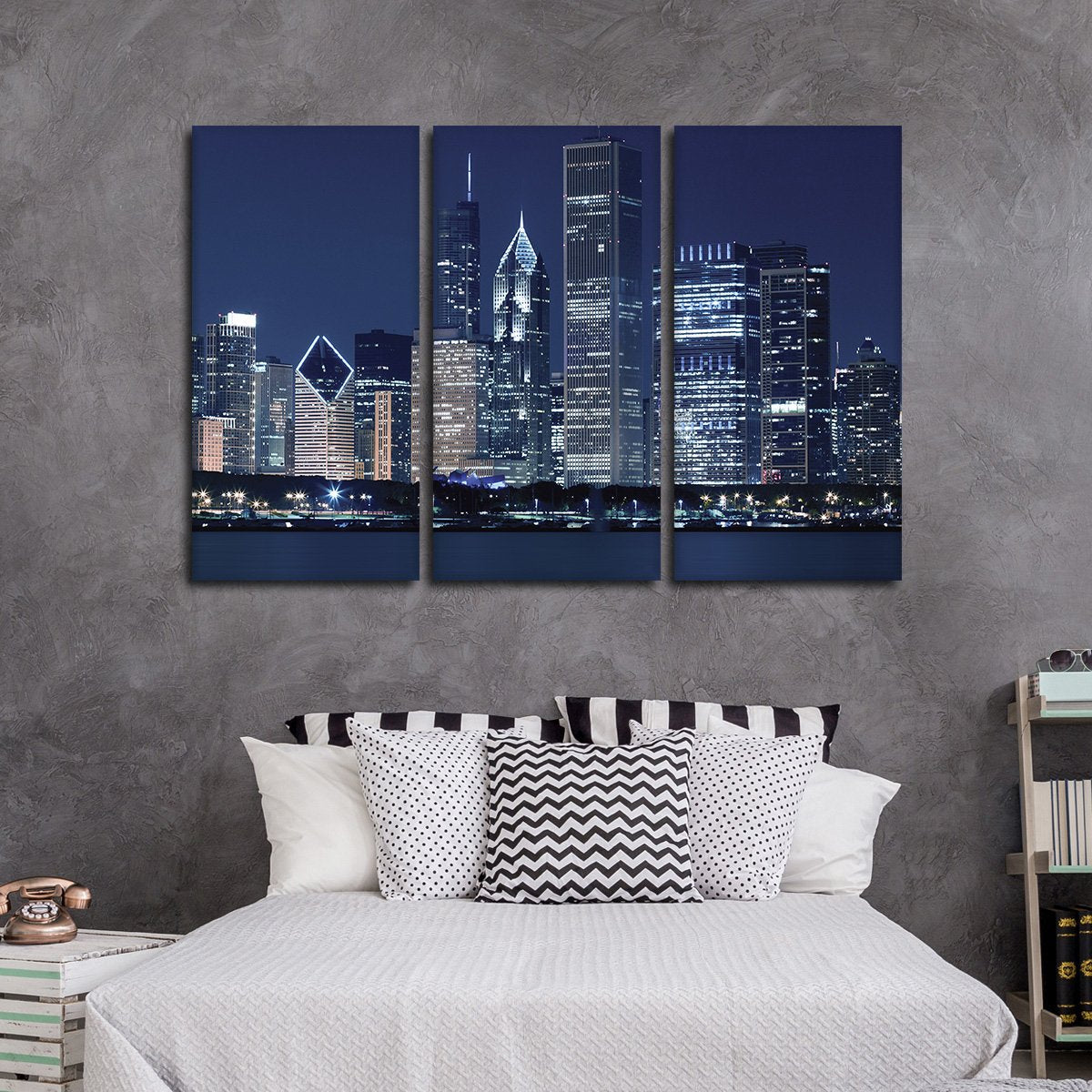 Chicago at Night Multi Panel Canvas Wall Art