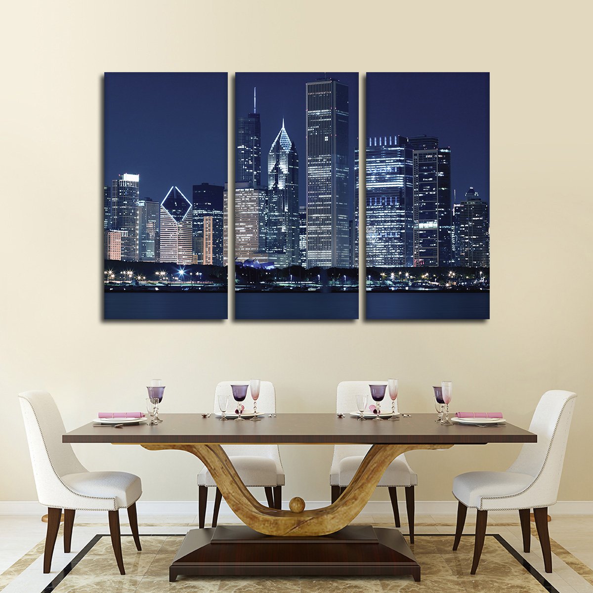 Chicago at Night Multi Panel Canvas Wall Art