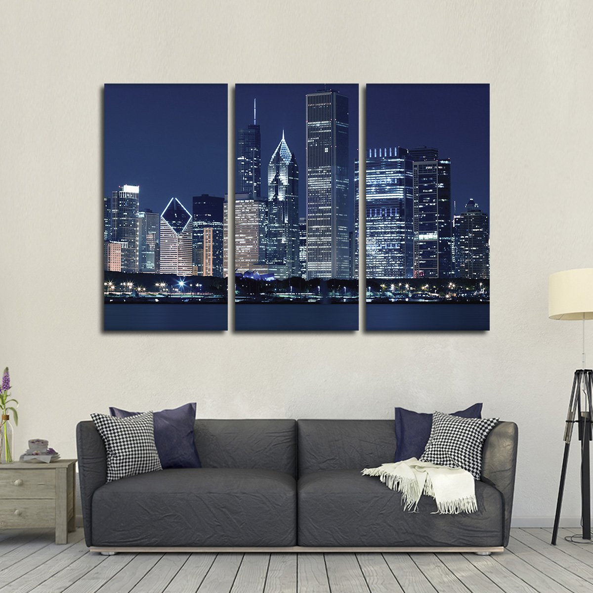 Chicago at Night Multi Panel Canvas Wall Art
