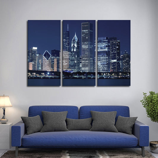 Chicago at Night Multi Panel Canvas Wall Art