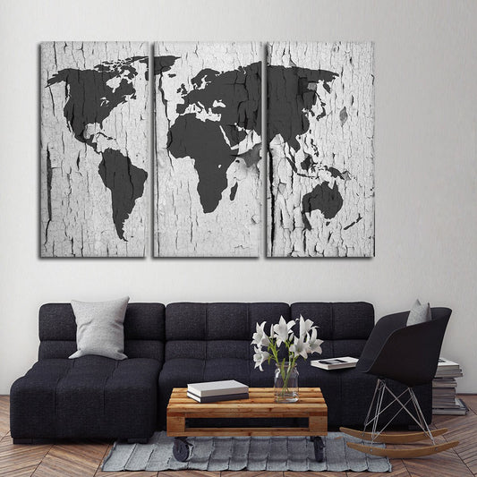 Chipped Paint World Map Multi Panel Canvas Wall Art