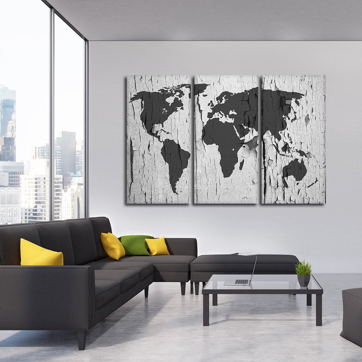 Chipped Paint World Map Multi Panel Canvas Wall Art