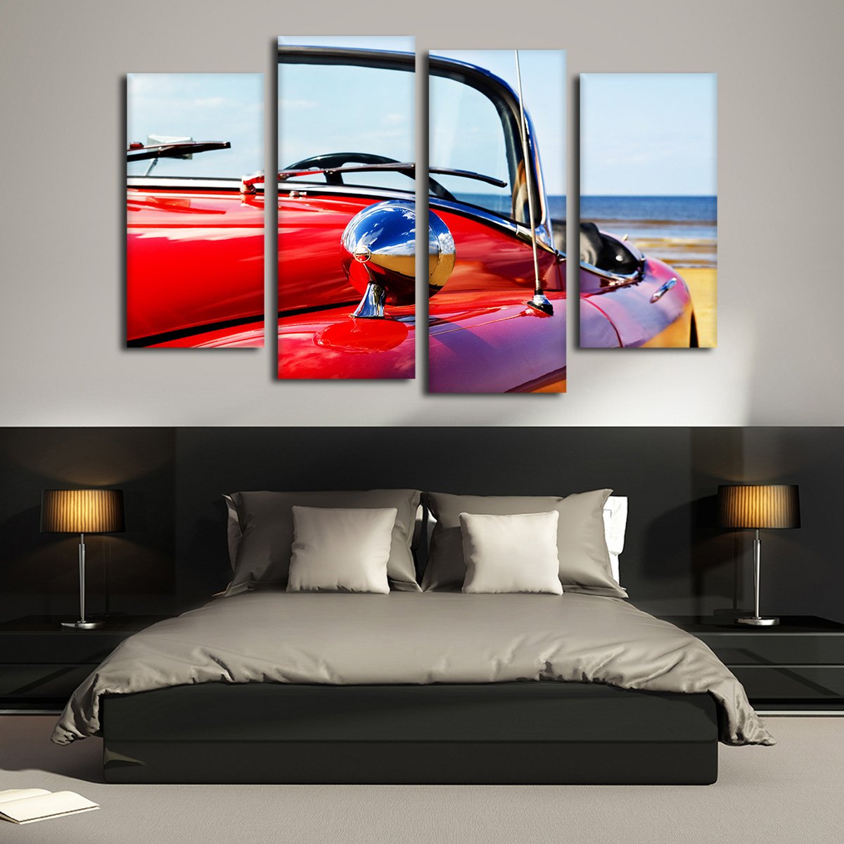 Classic Red Car Multi Panel Canvas Wall Art